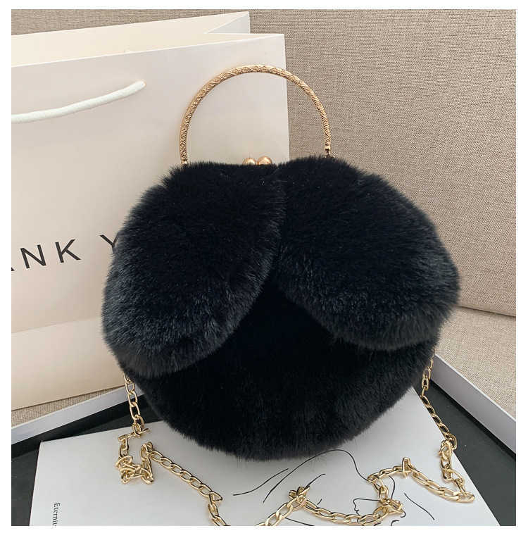 Trendy Girl Cute Plush Bag with Rabbit Ears Casual Clip on Handbag Fashionable Chain Crossbody Bags Purses 241112