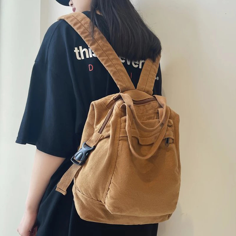 University backpack for women Harajuku cute retro canvas bag womens laptop fashionable fabric student backpack womens travel youth bag 241111