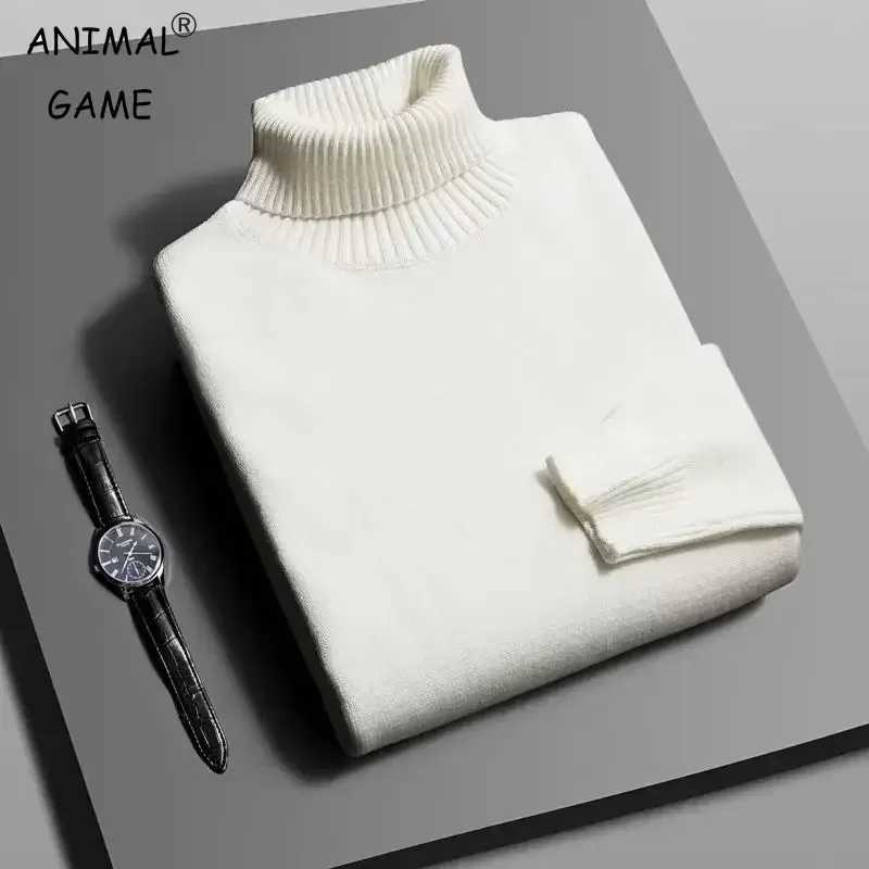 New mens knitted cow neck sweater long sleeved solid color latte trend mens street clothing warm retro knitted sweater mens style W2411111