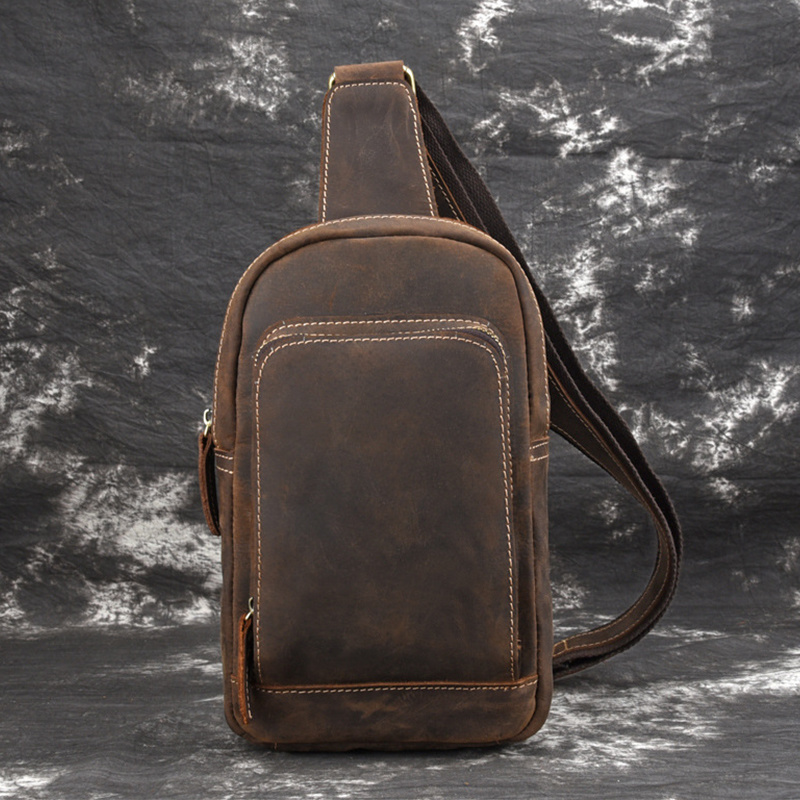 Mens Waist Vintage Bag Single Shoulder Chest Sling Pack Outdoor Sports Riding Cycling Front s Genuine Leather 694e8