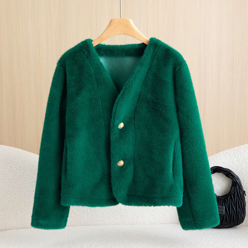 shanshi fur coat women Korean version purple short coat for women small stature fashionable and versatile temperament western-style fur cardigan