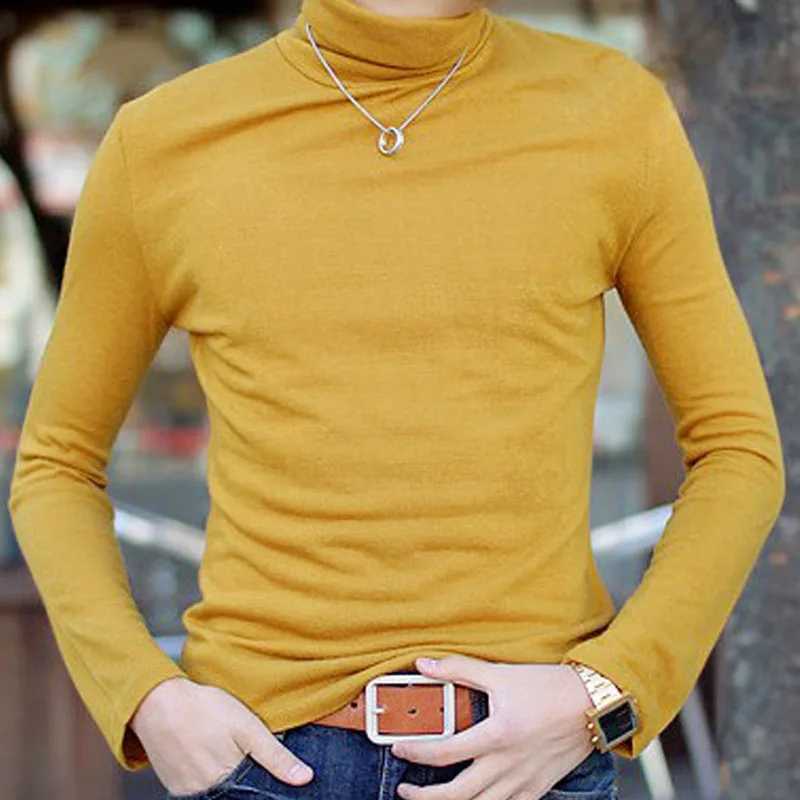 Autumn and Winter Mens Sweater Turtle Neck Solid Color Pullover Mens Clothing Ultra Thin Fit Mens Knitted Sweater Pullover Homme MY277 W2411111