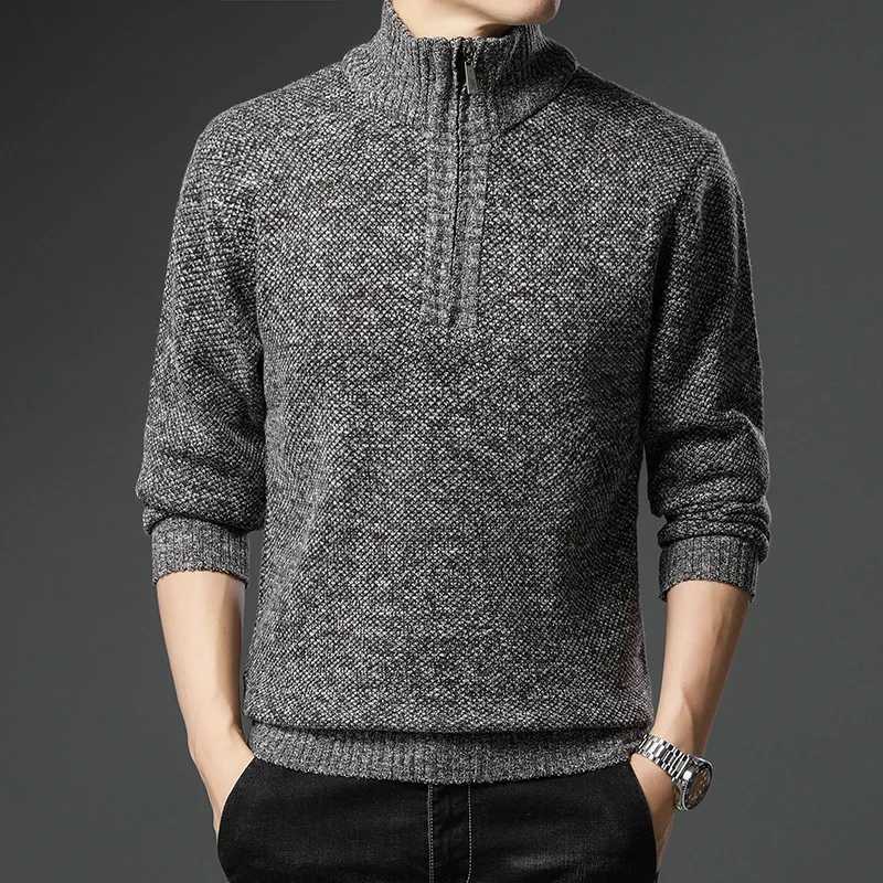 Autumn and winter mens pullover sweater with turtle neck and chenille wool for warmth ultra-thin mens dress W2411111