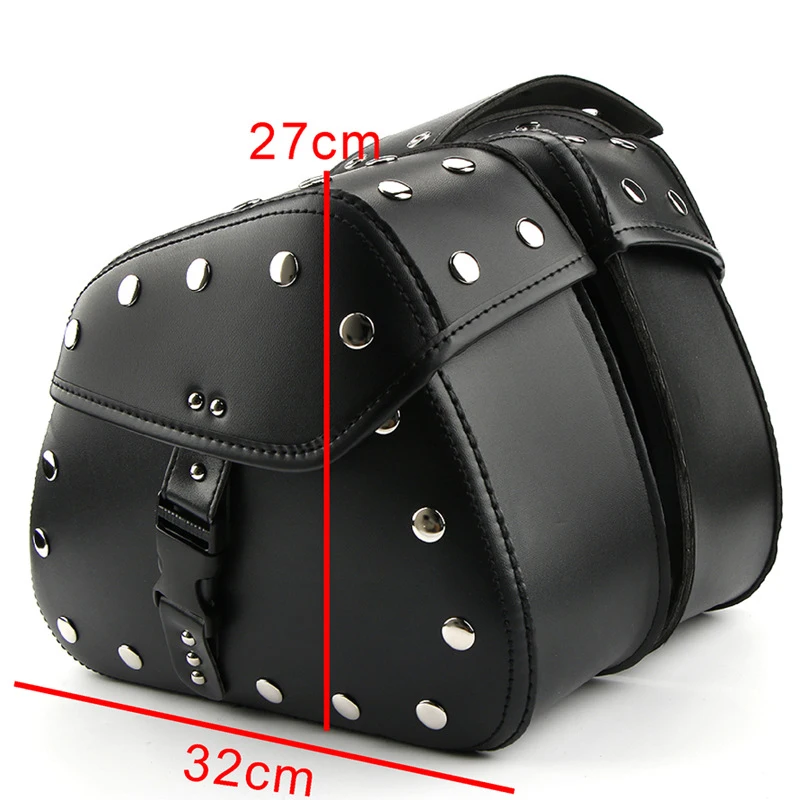2pcs Universal Motorcycle Pu Leather Outdoor Lage Boxes XL Black Saddle Bags Waterproof Bag Motorbike Side Tool