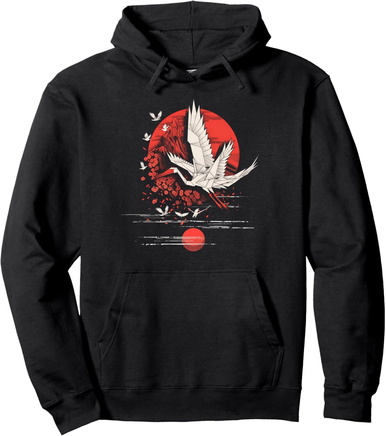 Hoodie for Mens Womens Japanese Art Crane Bird Japan Mount Fuji Aesthetic Design Pullover Hoodie Graphic Hoodies sweatshirt