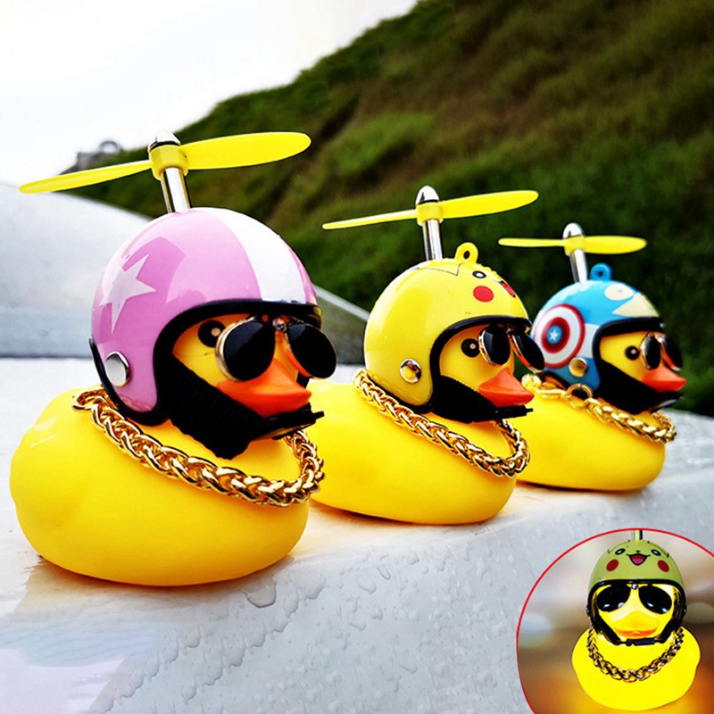 Cute Duck with Helmet Broken Wind Small Ornaments Bicycle Decor Cycling Driving Ducks with Propeller Bike Motorcycle Pendant