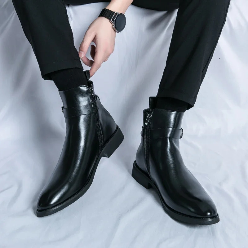 All-match Men Ankle Boots Soft Leather Side Zipper Business Shoe Smart Formal Dress Shoes Walk Botas Slip on Man Chelsea Boots 241112