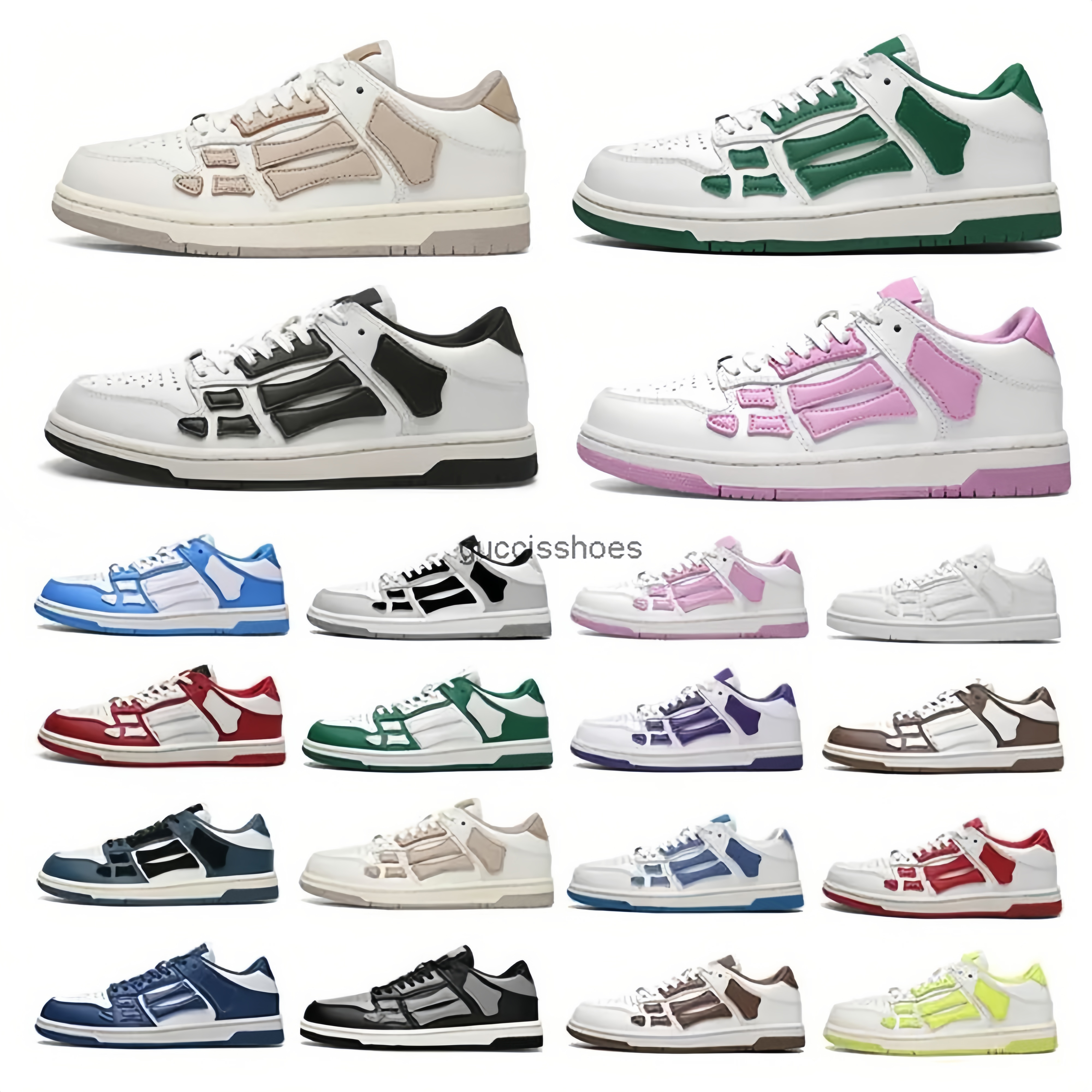 Designer Casual Low Shoes Bone Leather Sneakers Skeleton Blue Red White Black Green Gray Men Women Outdoor Training Shoes