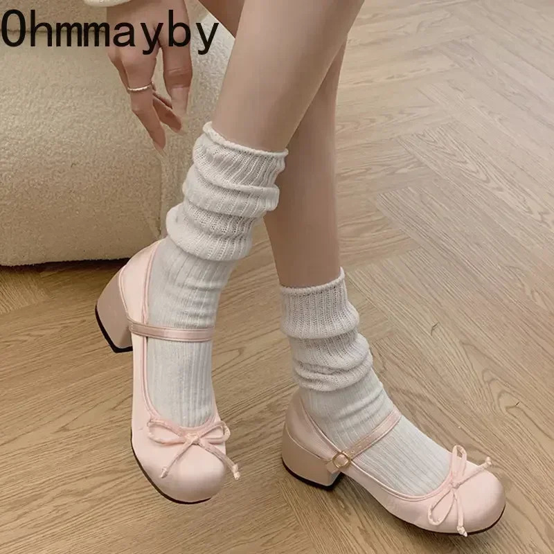 2024 Spring Autumn Mary Jane Shoes Fashion Shallow Round Toe Mid Heel Shoes Ladies Elegant Outdoor Single Pumps Shoes 241112