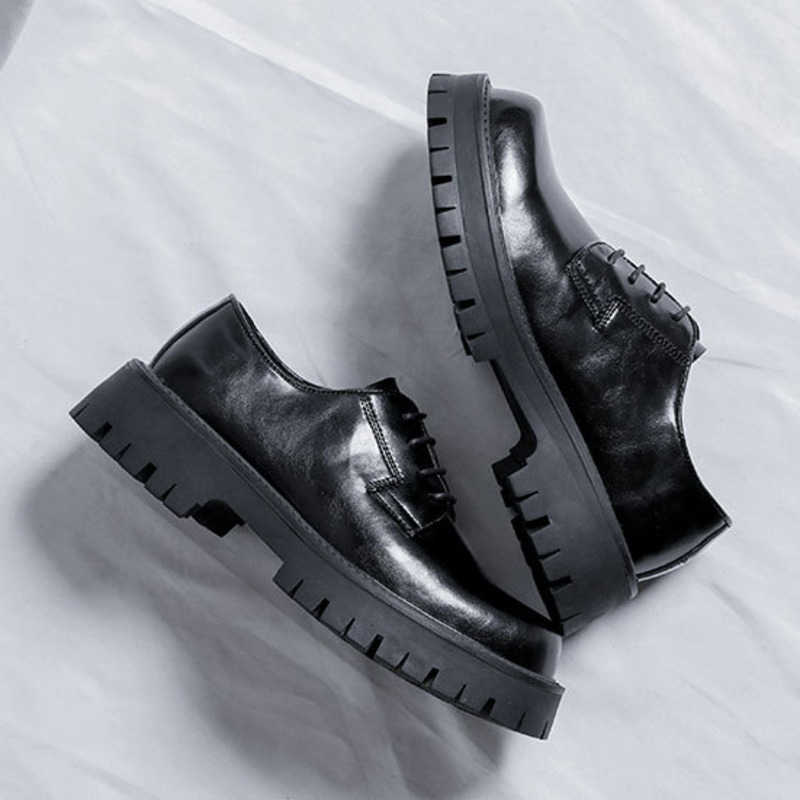 Men Dress Shoes Large Round Toe Small Leather Shoes With Raised British Style Thick Sole Single Dressing Shoe For Men And Young Peoples Formal Busines