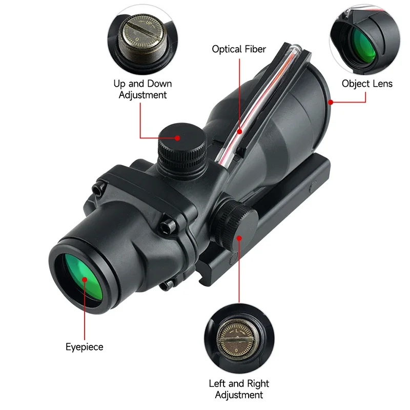 Fiber Scope 4X32 Red Green Optics Rifle Scope Hunting Tactical Fiber Reflex Illuminated Sight No Battery Required Collimator