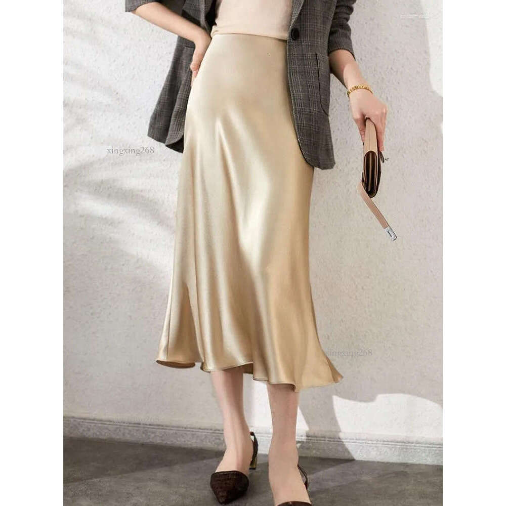 Silk Satin Dresses For Women High Waisted Skirt A-Line Elegant Summer Pink Midi Korean Style