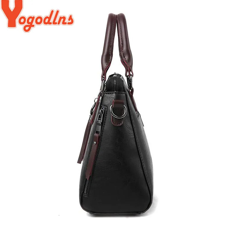 Yogodlns Vintage Leather Womens HandBags Ladies Messenger Bags Tassel ner Crossbody Shoulder Bag Boston Hand 241111