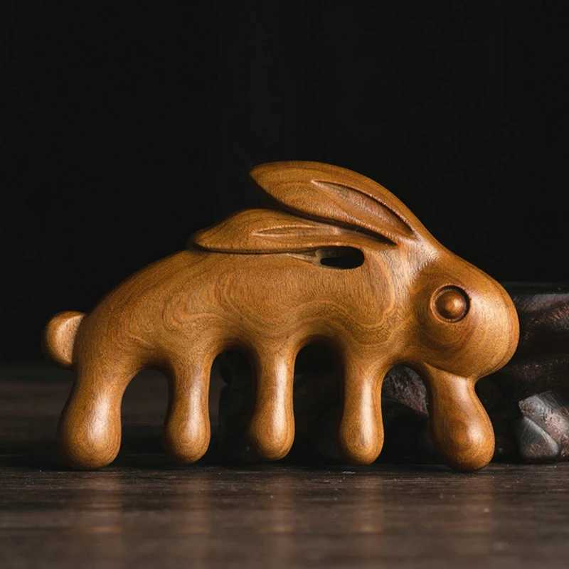 Rabbit Shape Sandalwood Comb Anti static Styling Tool Scalp Relaxing Point Massager Portable Sandalwood Handle Comb W241112
