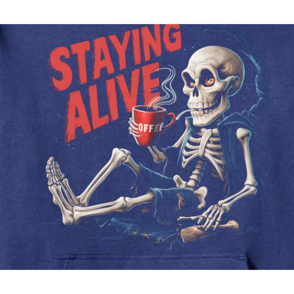 Hoodie for Mens Womens Skeleton Coffee Caffeine Lover Staying Alive Funny Gift Pullover Hoodie Graphic Hoodies sweatshirt
