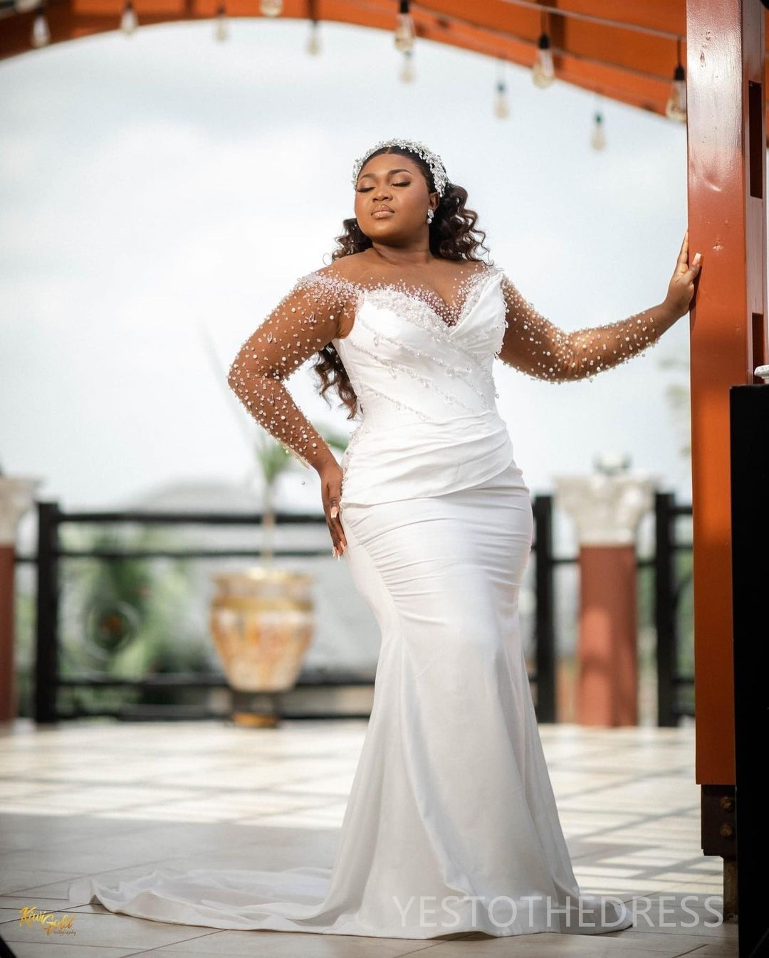 2024 African Wedding Dress Bridal Gowns Plus Size Mermaid Wedding Gowns Sheer Neck Long Sleeves Beaded Crystals Lace Gowns For Nigeria Black Women Mar