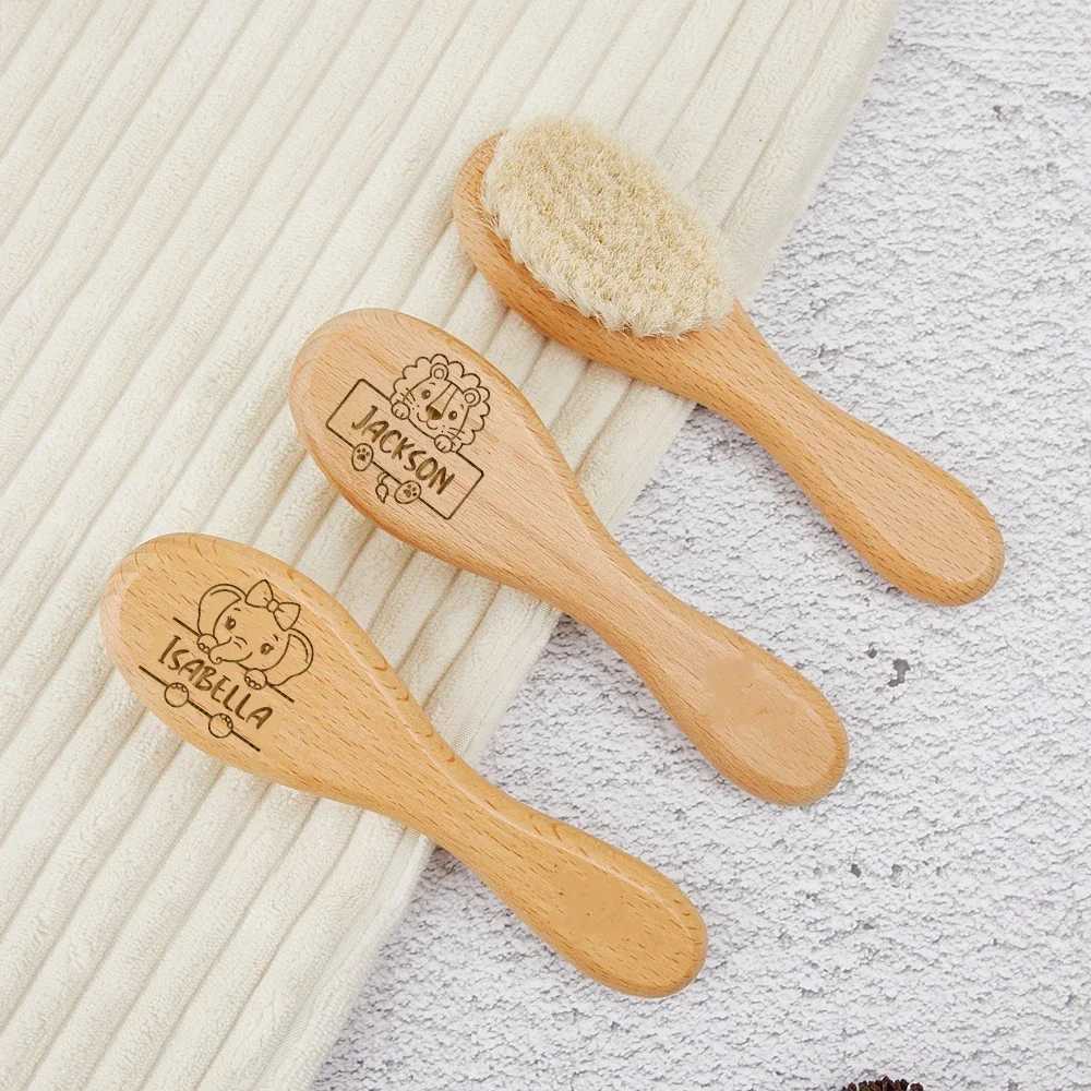 Personalized baby hair brush customized animal named wooden baby hair brush ideal for birth/baptism/birthday baby shower gift W241112