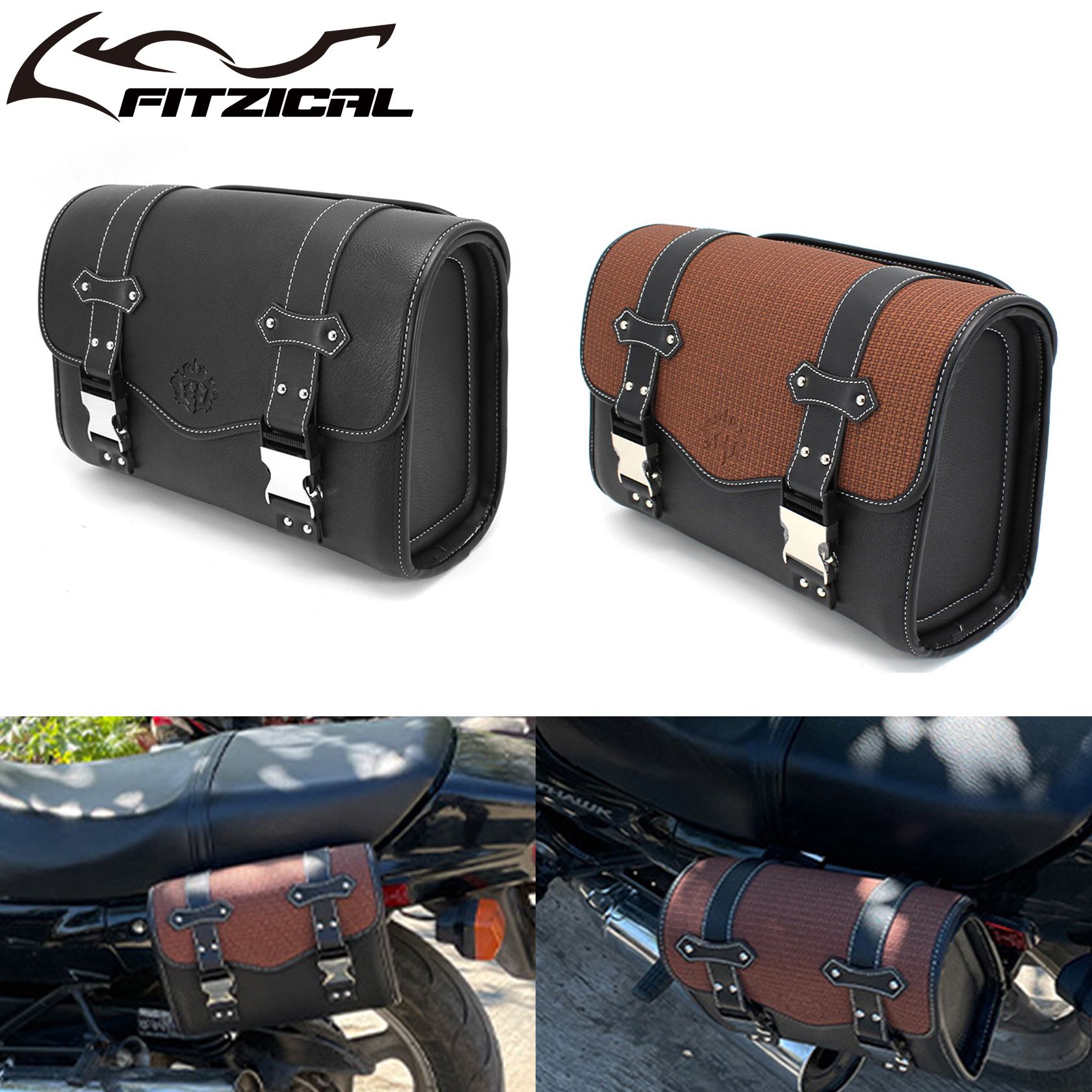 Saddlebag Side Retro PU Motorcycle Tool Bag Harley Sportster XL883 XL1200 Touring Honda For W400 W650
