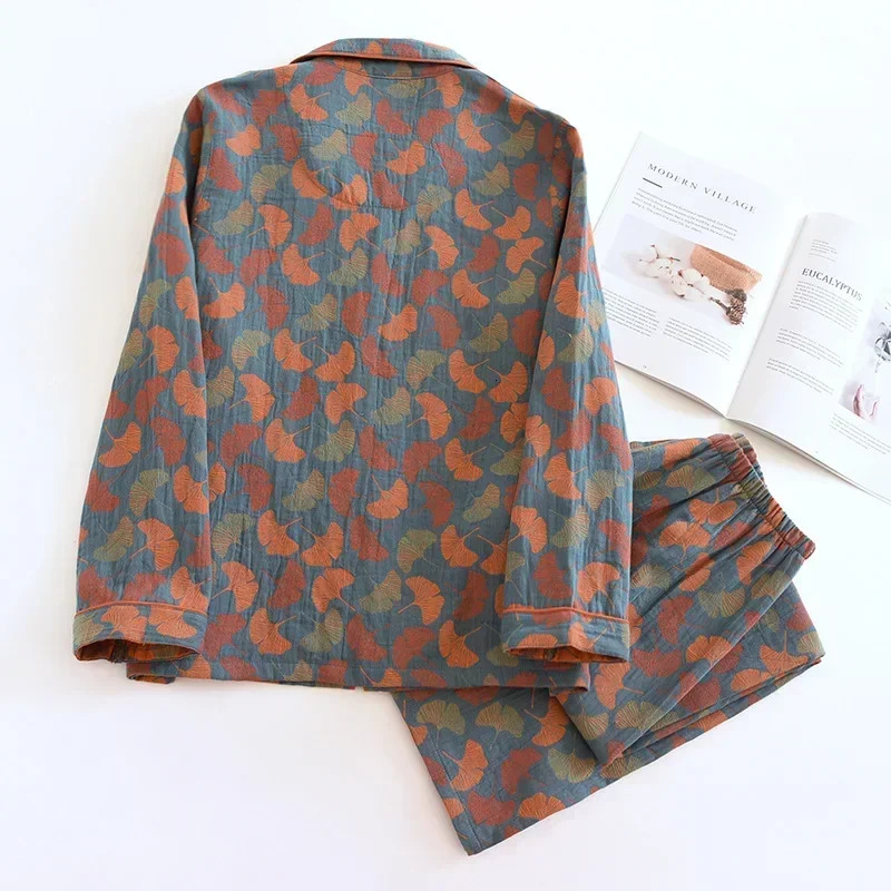 Womens Spring and Autumn Colorful Cotton Long Sleeve Set Jacquard Cotton Womens Pajamas Large Open Skirt Dress 241112