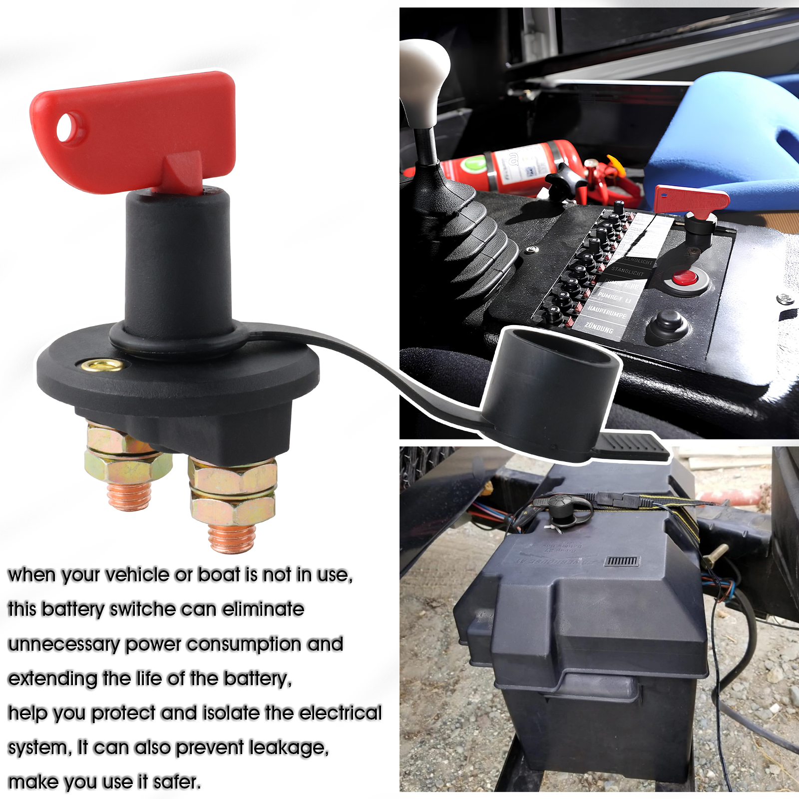 Key 12-24V Car Battery Power Disconnect Isolator Circuit Breaker Main Kill Cut-off Switch Insulated Rotary