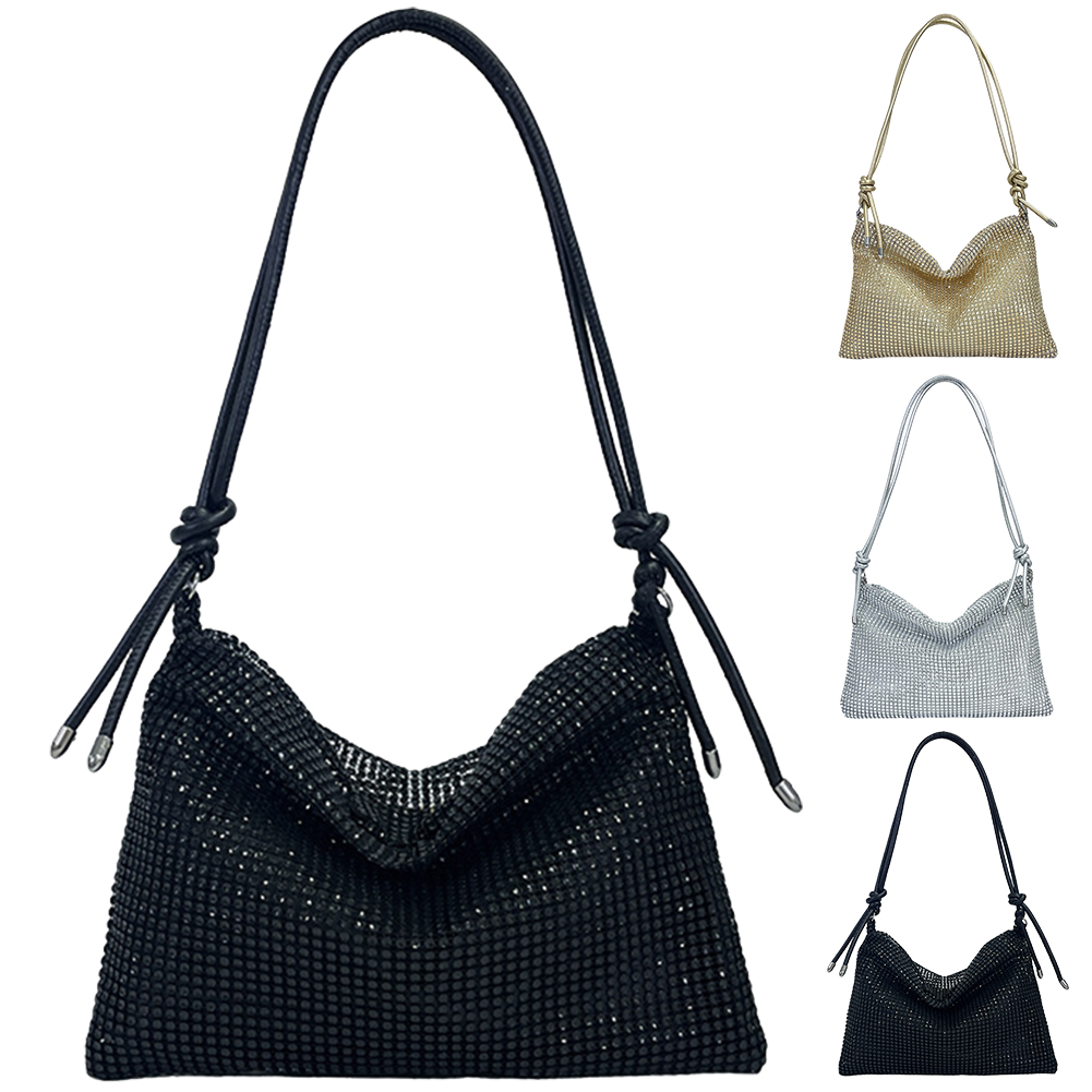 Women Rhinestones Handbag Elegant Sparkle Satchel Clutch Zipper Fashion Tote Handbag Versatile Strap Adjustable Evening Handbag