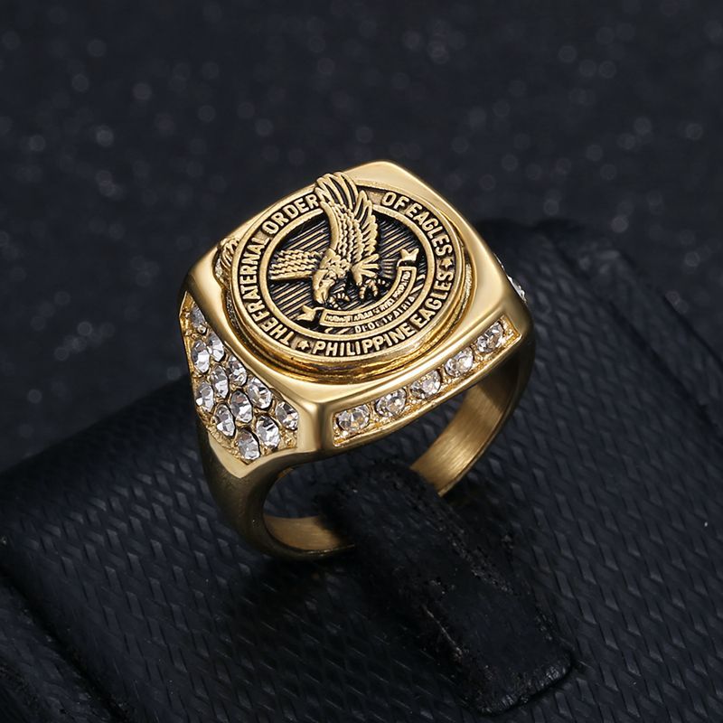 Hip Hop Stainless Steel Eagle Casting Ring Titanium Steel Gold Plated Jewelry