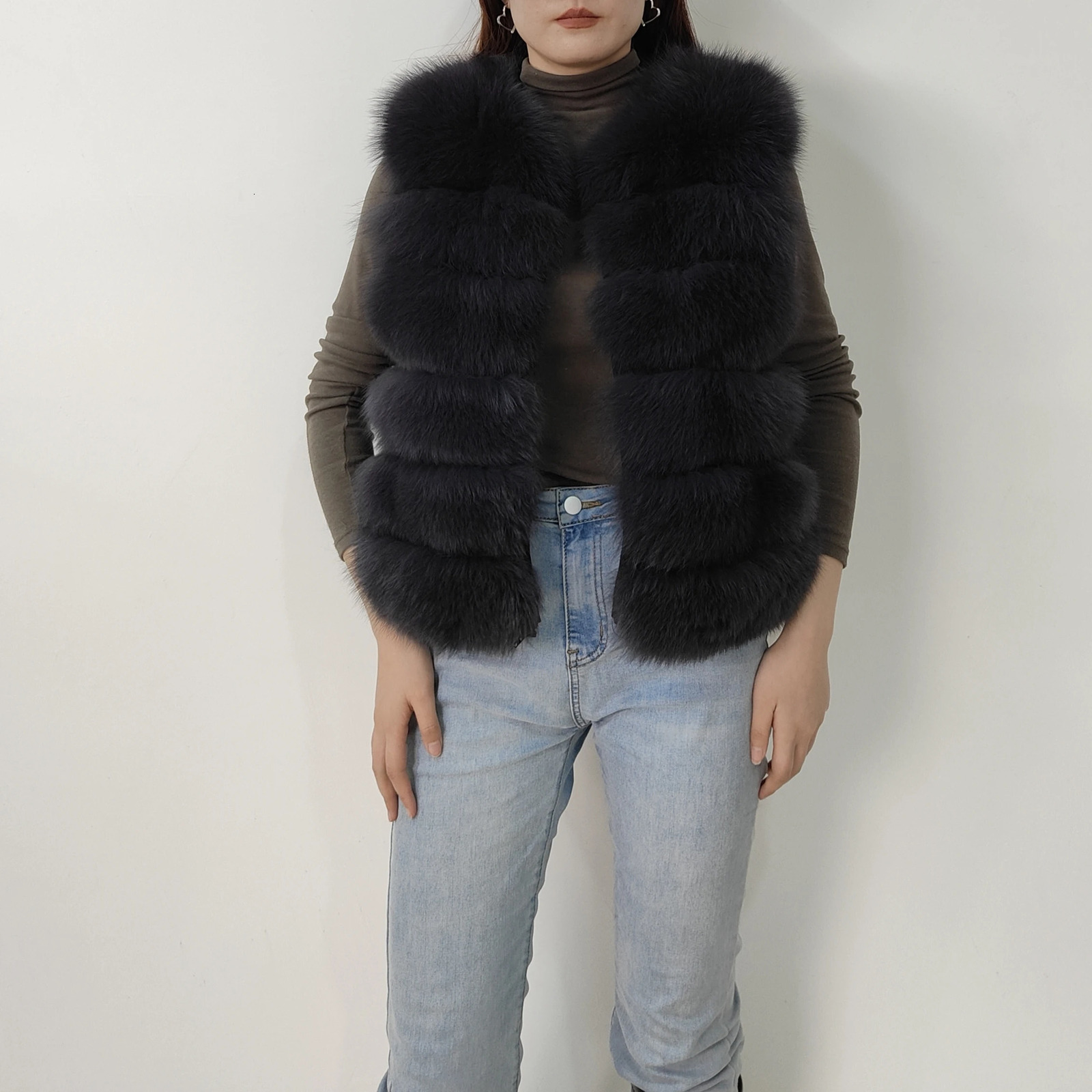 2024 4in1 Winter Jacket Vest Long Furry Fur Natural Real Coat For Womens Overcoat 70cm 241112