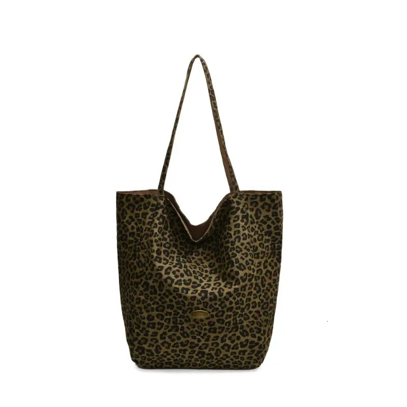 Leopard Print large capacity shopping canvas bag for women Korean lazy shoulder bag commuting handbag 241111