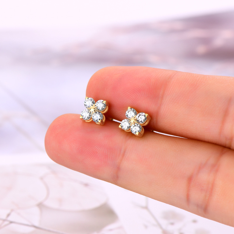 QXTC Moissanite Stud Earrings Korean Elegant Four Leaf Clover Earrings Trendy Women's Earrings 2023 Weddings Romantic Jewelry bfc3e