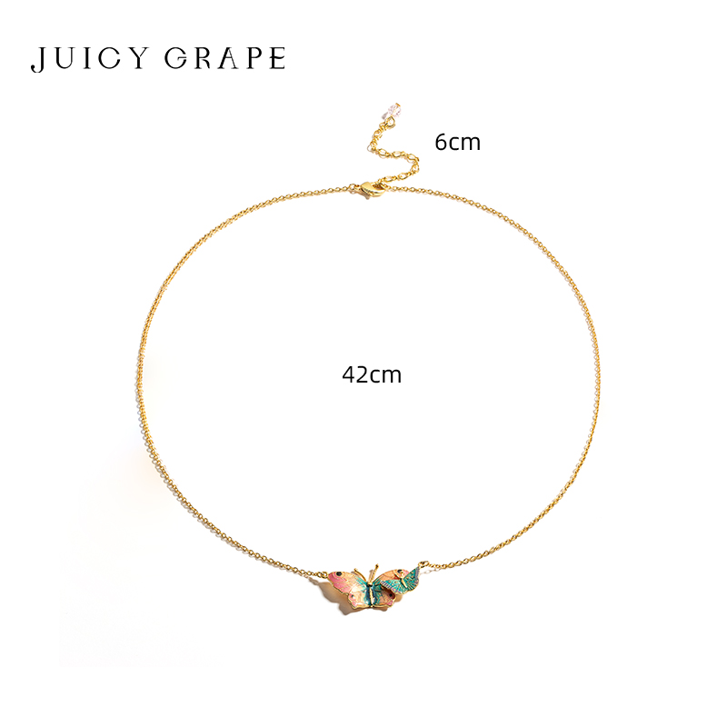 JUICY GRAPE Butterfly Necklace for Women's Exquisite Enamel Collarbone Chain Gold Plated Wedding Party Boutique Jewelry e20c2