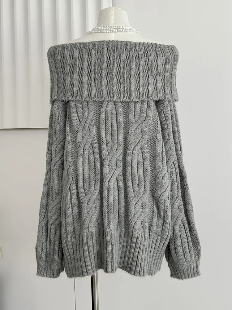 Winter womens Old Money Shoujo girl cute sweater long sleeved diagonal collar knitted top 2000S retro shirt Korean jumper thick 241112