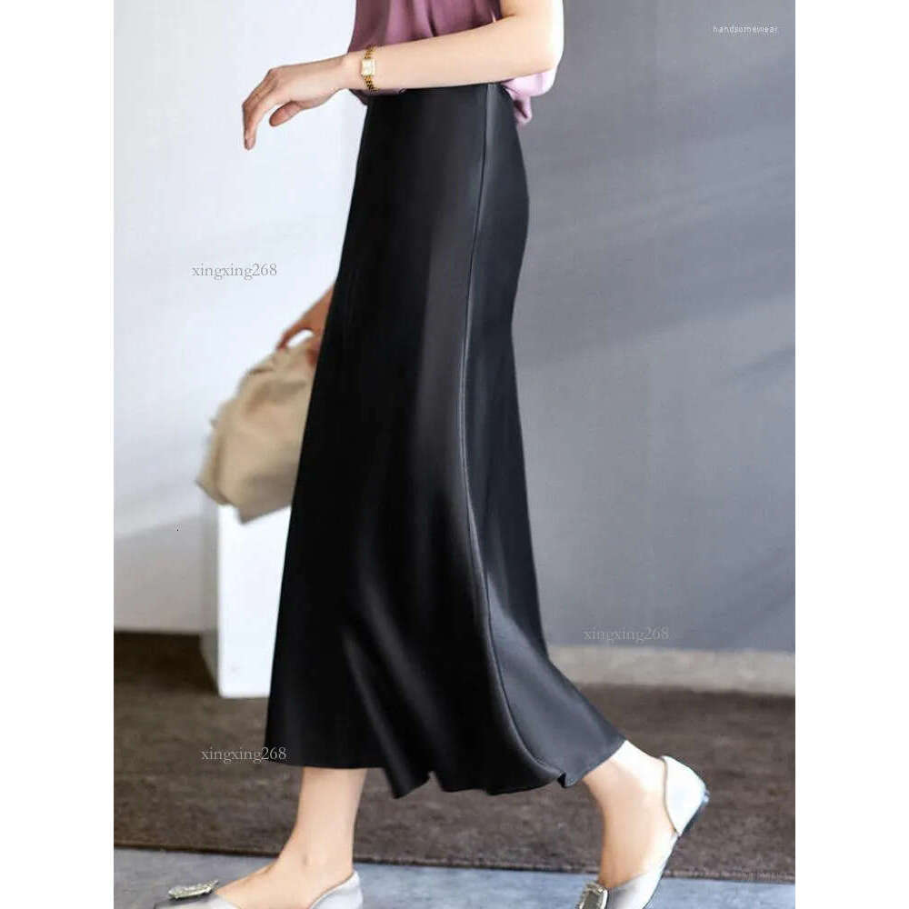 Silk Satin Dresses For Women High Waisted Skirt A-Line Elegant Summer Pink Midi Korean Style