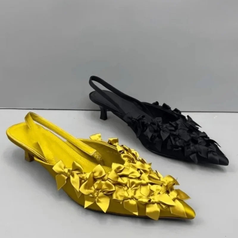 Womens Shoes 2024 Closed Toe Womens Sandals Fashion Bow Dress Sandals Womens Selling Pointed Toe High Heel Sandals 241111