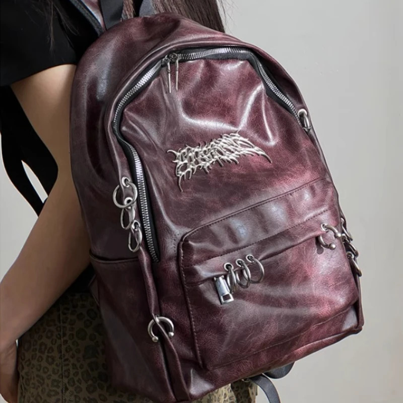 Personalized punk gothic womens backpack Y2k fashion trend retro backpack fully matched fashionable casual backpack 241111