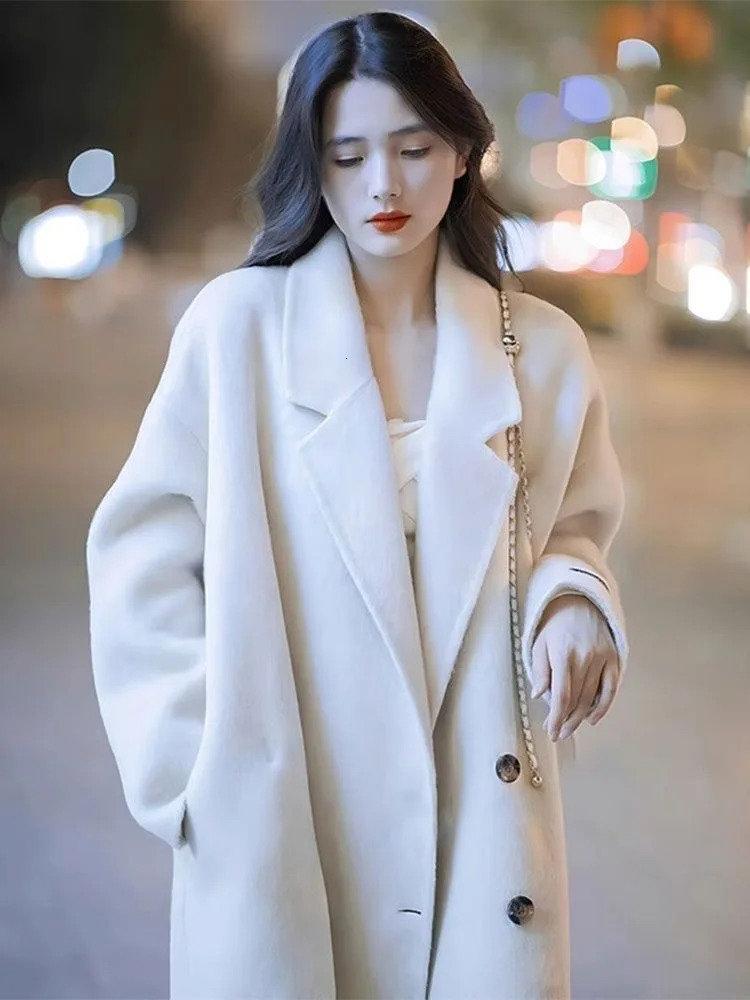 Autumn and winter collar long wool blend jacket elegant wool Abrigos casual loose jacket Casacos top Korean Chamarras jacket 241112