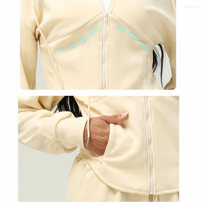 Active Sets 1/2PCS Thicken Cotton Warm Women Yoga Set Long Sleeve Tops Sport Hoody Sweatshirt Running Trousers Pant Loose Jogger Wear