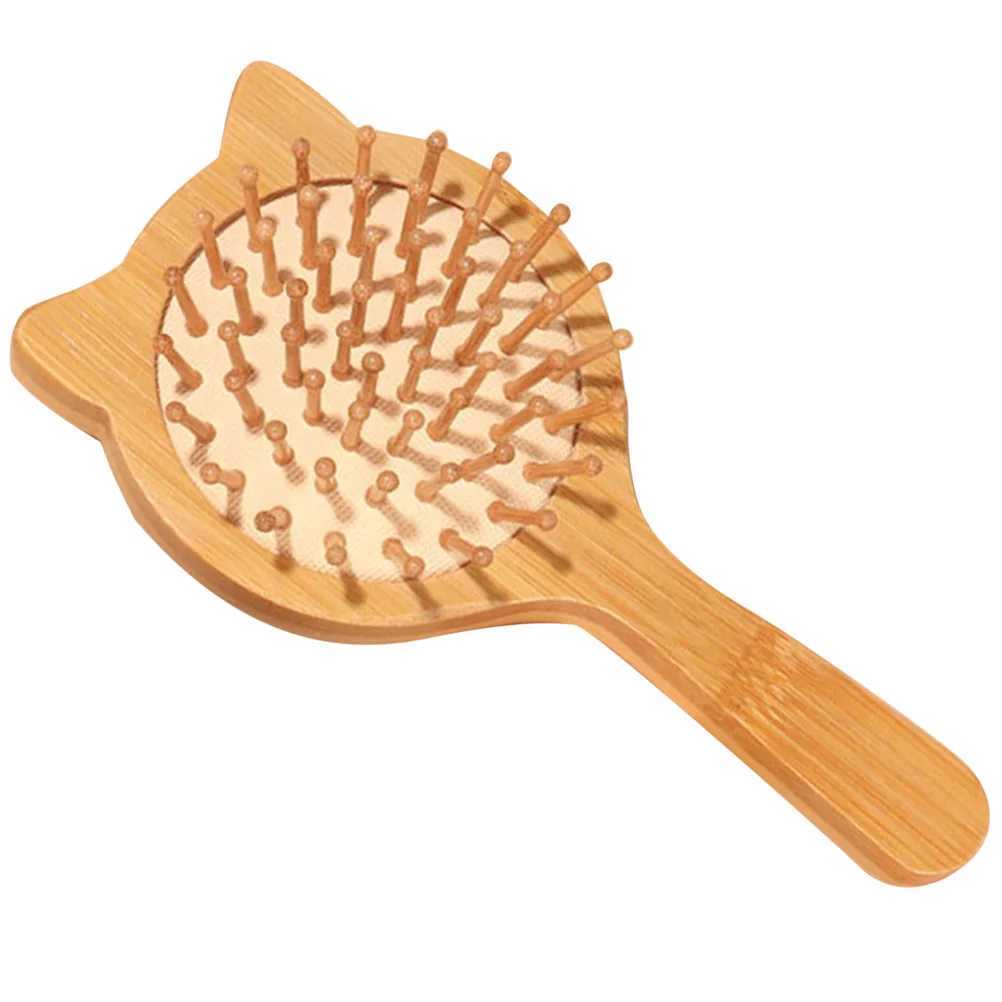 Bamboo brush natural bamboo comb angled brush cat shaped small travel brush wooden massage brush female brush W241112