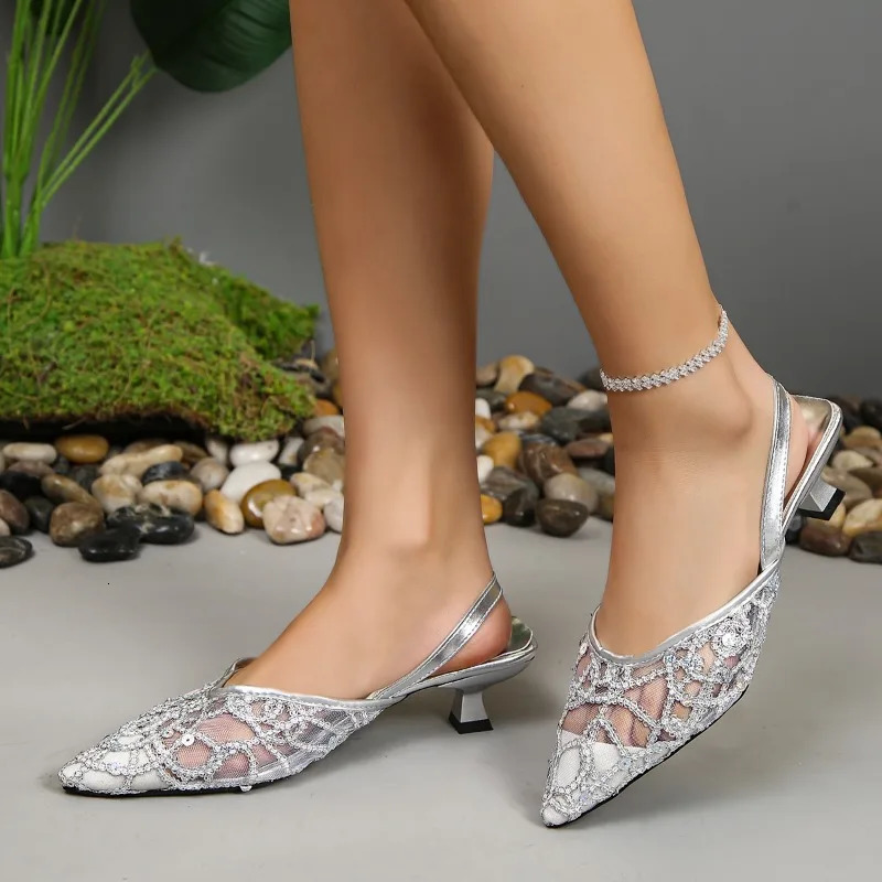 Womens Shoes 2024 Fashion Kick Womens Pump Summer Pointed Toe Breathable Mesh Dress Strap Shallow Shoes Zapatos 241111