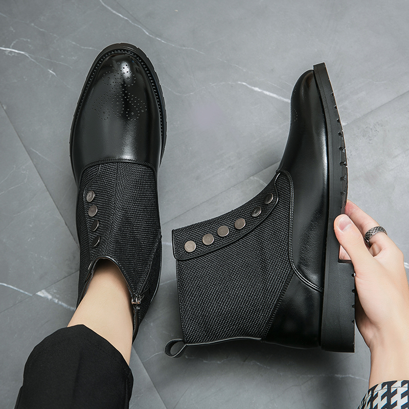 Shoes Wedding for Green Button Metal Man Business Leather Pointed Ankle Boots Men Botas cd5f