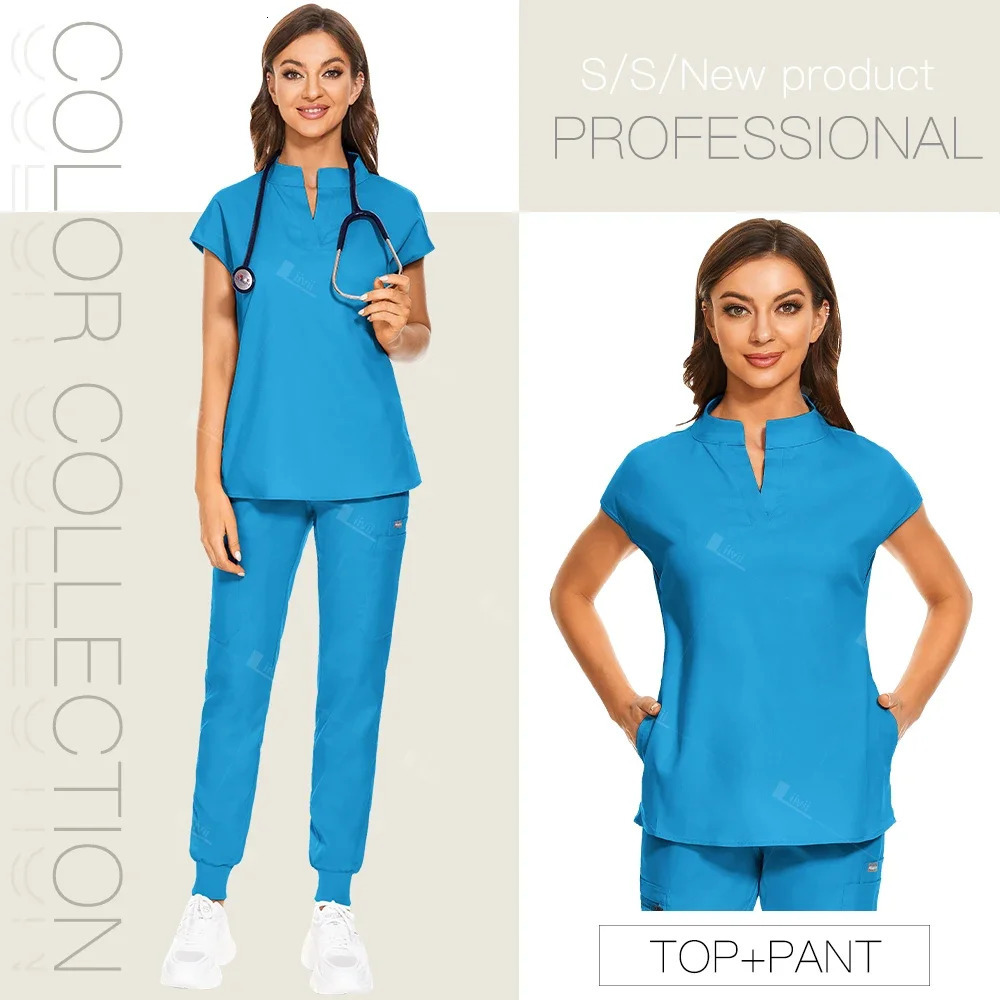 Uniforms Uniforms Woman Scrub Shirt Jogger Pants Pet Doctor Nurse Nursing Uniforms Set Beauty Salon Workwear 241112