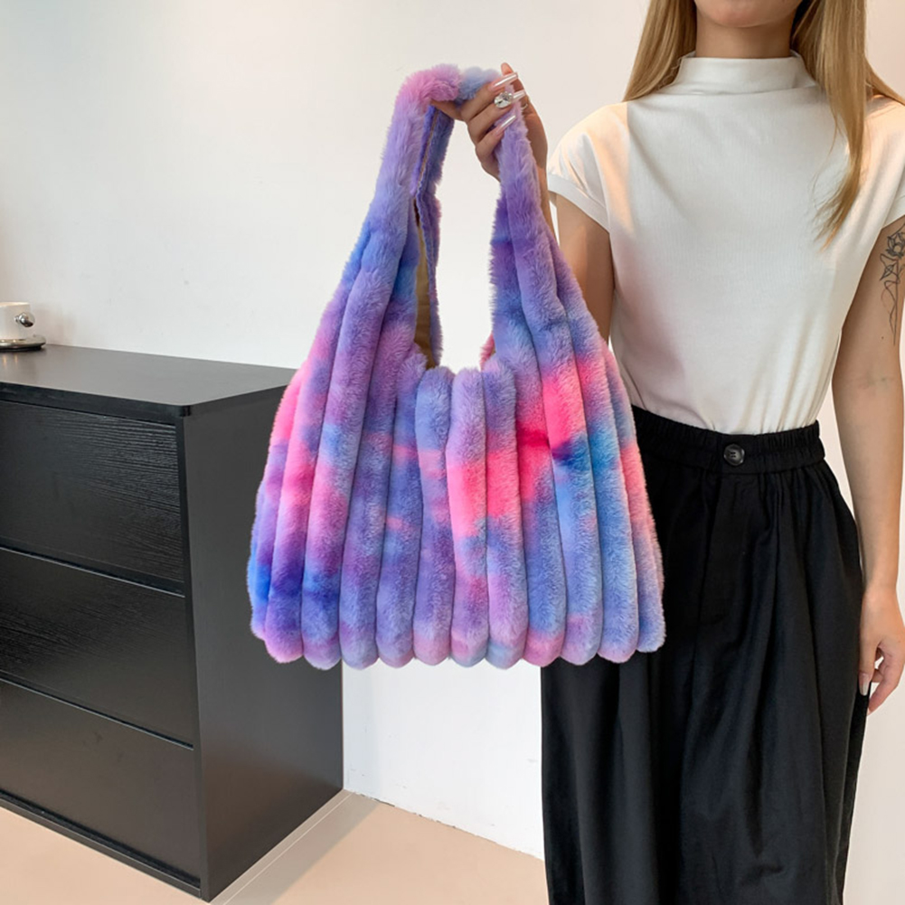 Women Gradient Handbag Soft Tie Dye Tote Handbag Lightweight Fluffy Tote Bags Large Capacity Versatile Slouchy Shopper Bag
