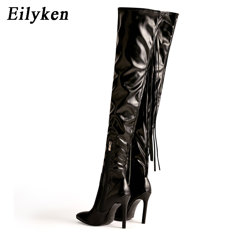 Fashion Eilyken New Tassel Designer Thigh High Shoes Women Sexy Pointed Toe Zip Over-the-Knee Boots Stiletto Heels Size 35-42