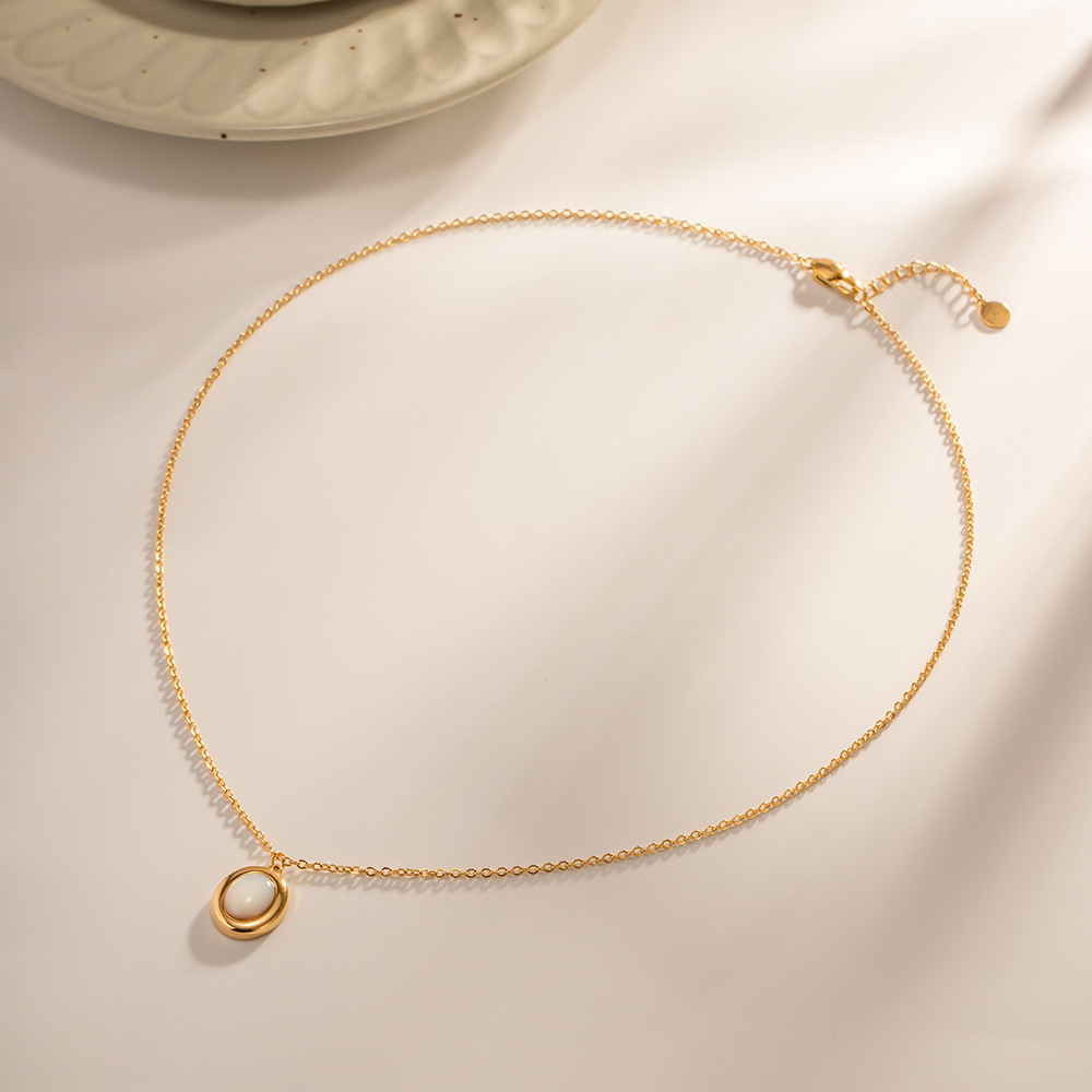 Oval Natural Opal Pendant Necklace for Women Plated 18k Gold Stainless Steel Designer Jewelry Free Shipping Wholesale