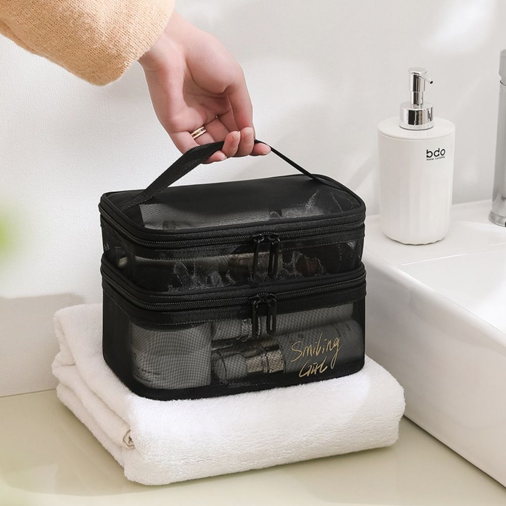 25S new model INS Travel Organizer Wash Pouch Large Capacity Case Double Layer Mesh Storage Perspective Makeup Bag Cosmetic Bags