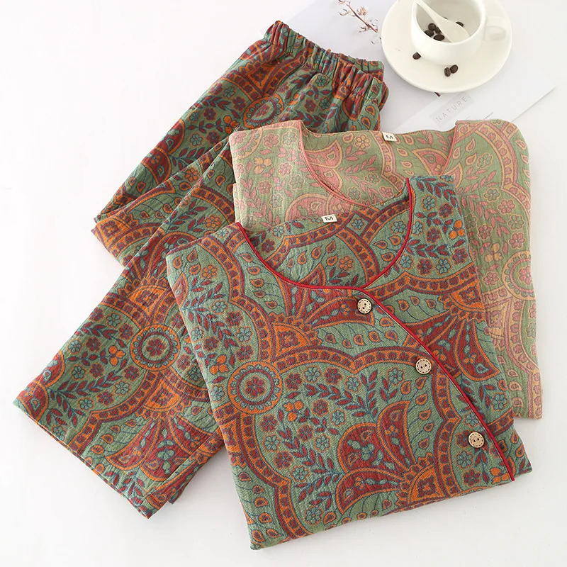 Womens 2-piece pajama set 100% pure cotton home wear spring/summer pajama set 241112