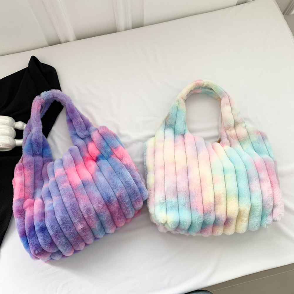 Women Gradient Handbag Soft Tie Dye Tote Handbag Lightweight Fluffy Tote Bags Large Capacity Versatile Slouchy Shopper Bag