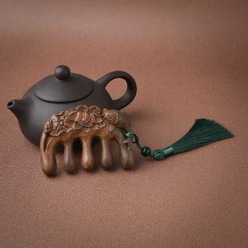 Hawthorn wood comb anti-static scalp massage comb natural wood comb Chinese style wide tooth comb Tassel womens gift W241112