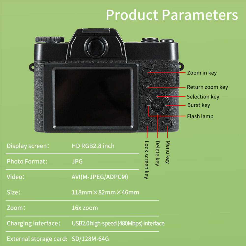 4K HD Digital Camera Auto Focus 48MP Vlogging Camera Anti-shake Retro Camcorder Integrated Recording 16X Zoom USB 2.0 Support TF f0501