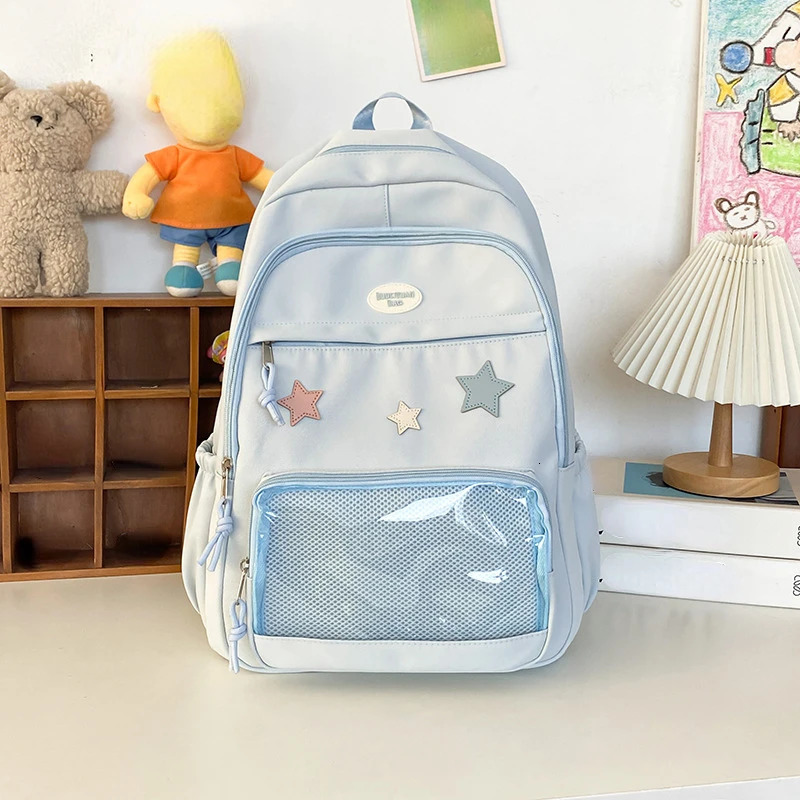 Japanese Y2k Aesthetic Star Transparent Backpack Womens Student Leisure Kawaii Star Schoolbag High Capacity Preparatory Backpack 241111