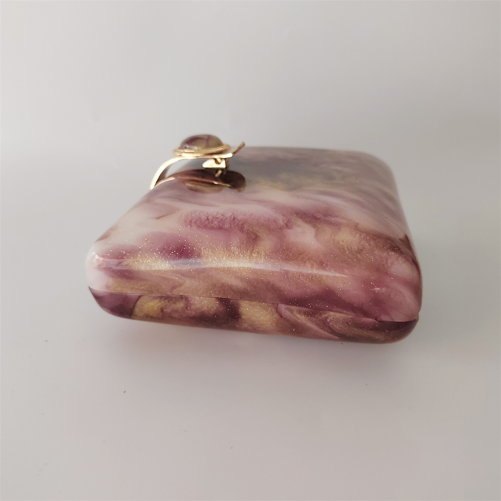 Women Luxury Acrylic Box Brown Glitter Metal Claps Evening Clutch Bag Designer Party Wedding Purses Summer Gift Girl Handbags